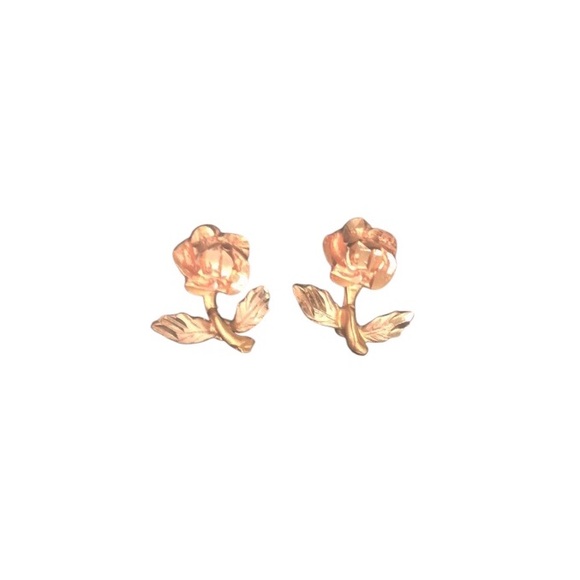 Pink Rose Flower Post Earrings 14k Gold - Picture 1 of 2